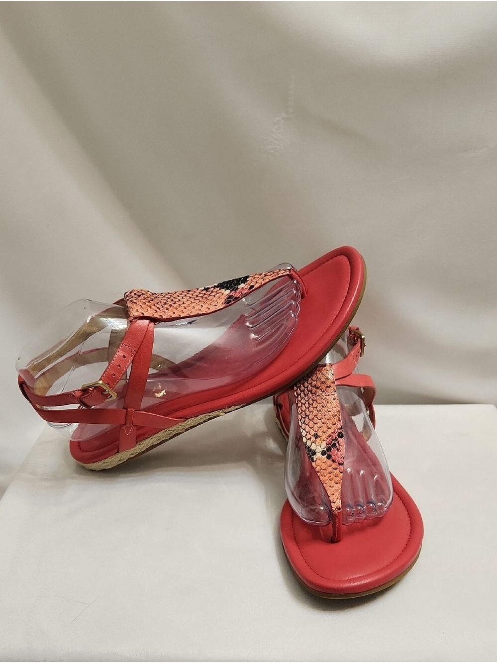 Cole Haan Grove Snake Print Punch Pink T Style Sandals (W Size 9.5)